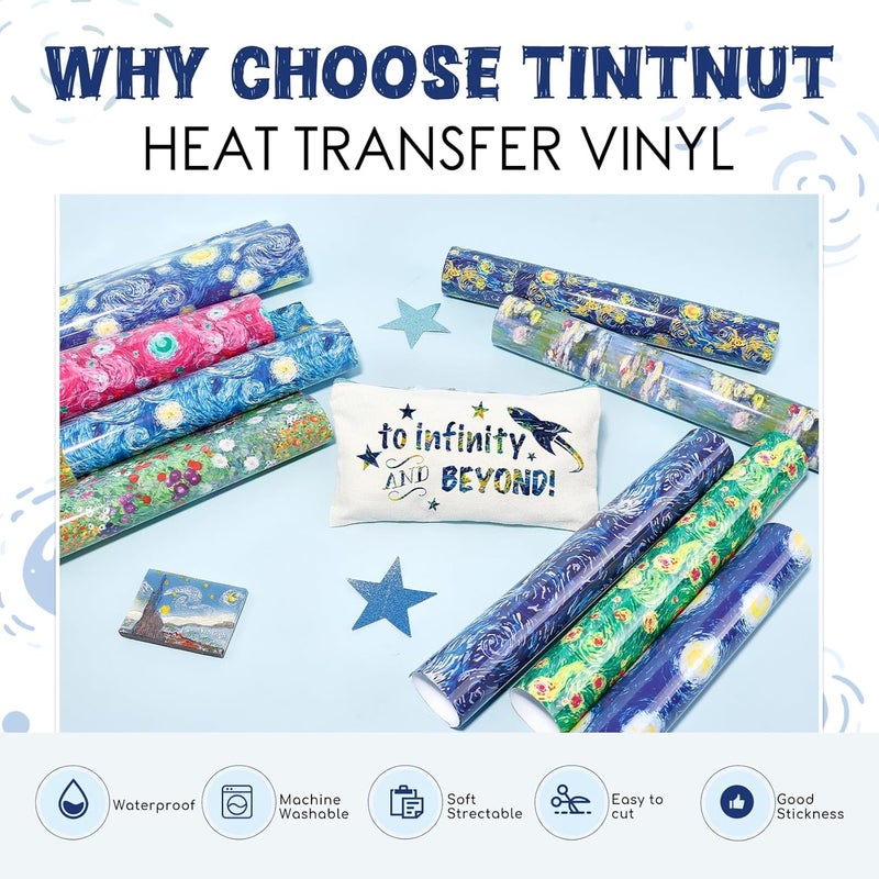 Tintnut Starry Night Heat Transfer Vinyl - 9 Sheets 12 X 10 Inch Impressionist Paintings Van Gogh HTV Bundle Iron on Vinyl for Fabric Heat Press Pattern Craft DIY T-Shirts, Hats, Canvas Bags - Image 3